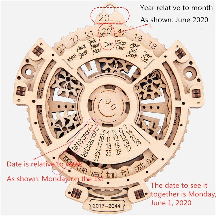 Children Wooden Mechanical Gear Perpetual Calendar 3D Puzzle Model DIY Assembled Toys, Wooden DIY Assembled Toys
