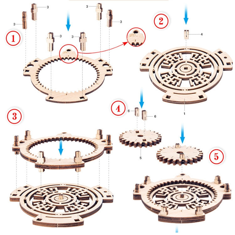 Children Wooden Mechanical Gear Perpetual Calendar 3D Puzzle Model DIY Assembled Toys, Wooden DIY Assembled Toys