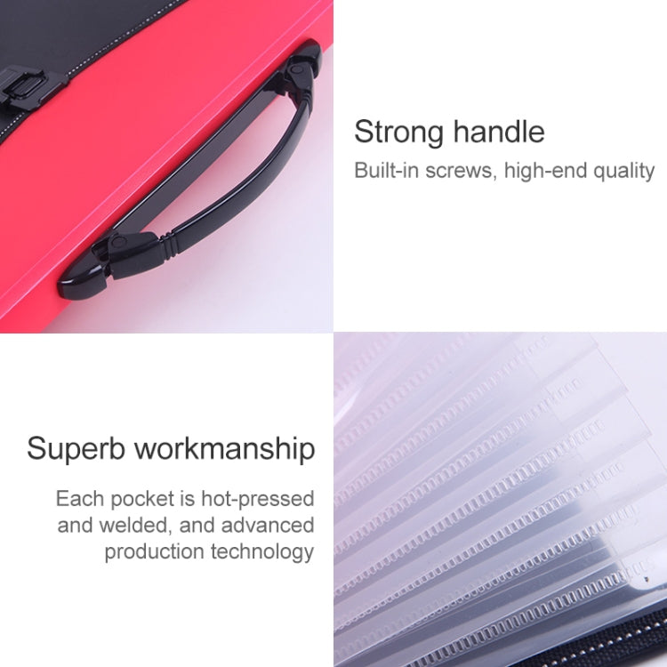 Portable 12-Layer File Pocket A4 Expanding File Classified Folder PP Storage Clip Ticket Package, Blue, Green, Orange, Red, Fluorescence Yellow