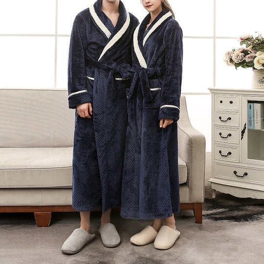 Couple Models Thick Warm Long Paragraph Large Size Terry Cloth Bathrobe, Female M, Male M, Female XL, Female XXXL