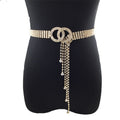 Women Double Loop Shape Diamond Belt Waist Chain, 120cm