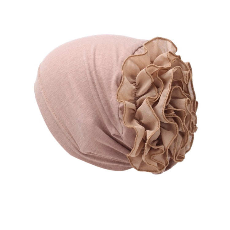 Solid Color Chiffon Big Cap Flower Pullover Turban Hat, One Size