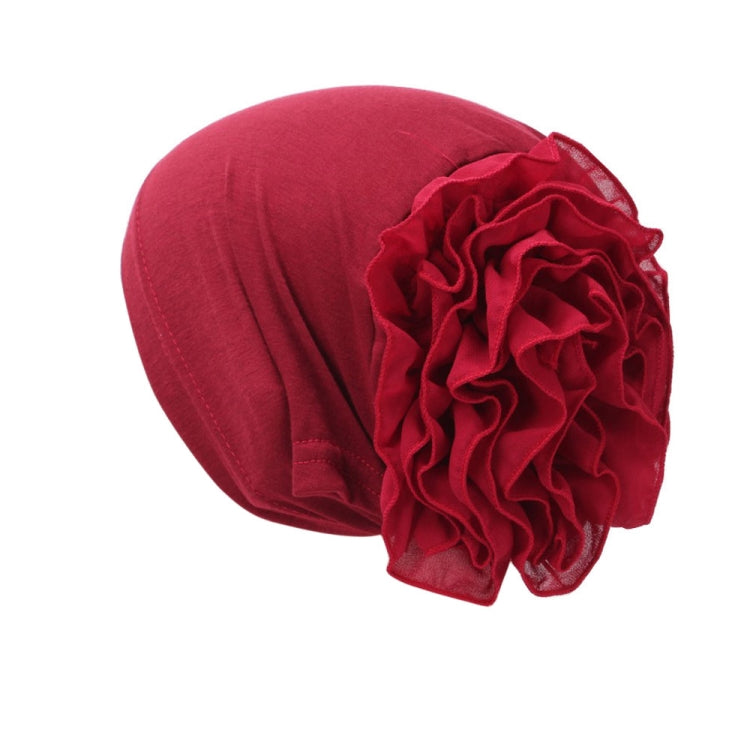 Solid Color Chiffon Big Cap Flower Pullover Turban Hat, One Size
