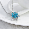 Charm Vintage Crystal Snowflake Zircon Flower Silver Necklaces Pendants Jewelry Gift for Women, Sea Blue, Sky Blue