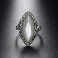 Vintage Silver Plated White Big Oval Opal Ring For Women, 8