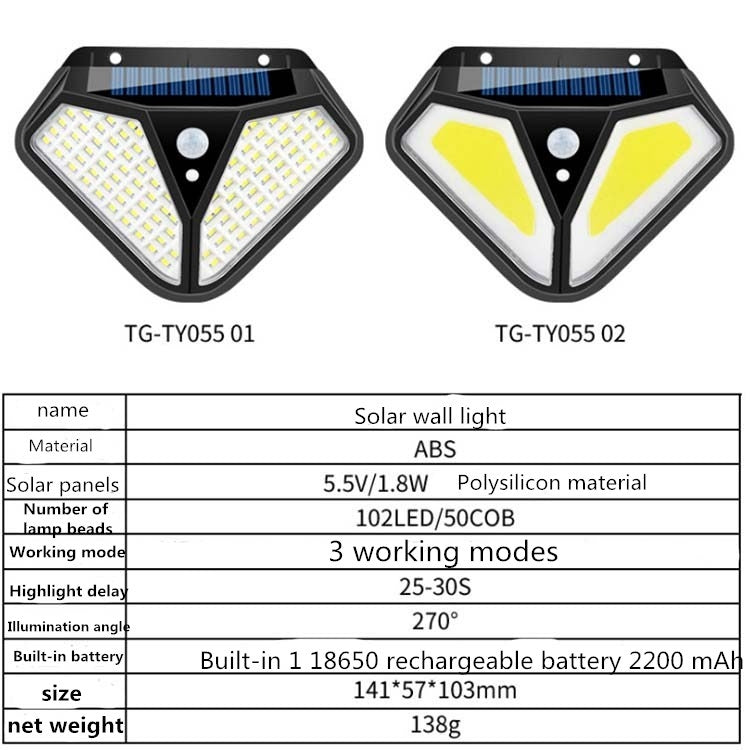 Solar Wall Lamp Body Induction Garden Lamp Villa Waterproof Outdoor Lighting Street Lamp, 102 LED