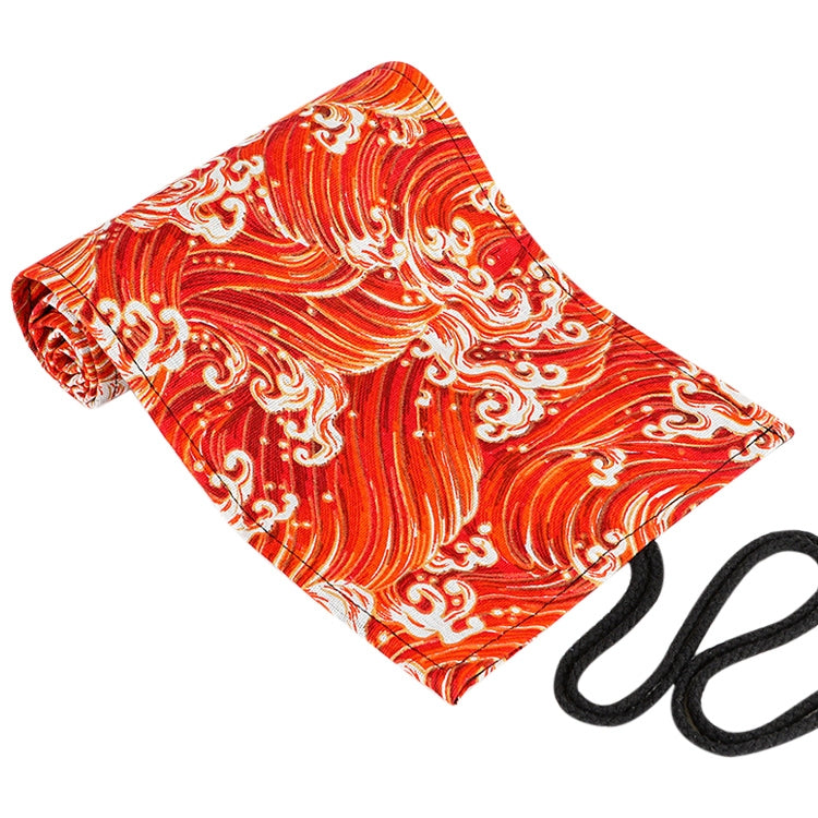 Golden Red Sea Wave Printing Roller Pencil Case Large Capacity Pencilcase Canvas Big Pen Bag