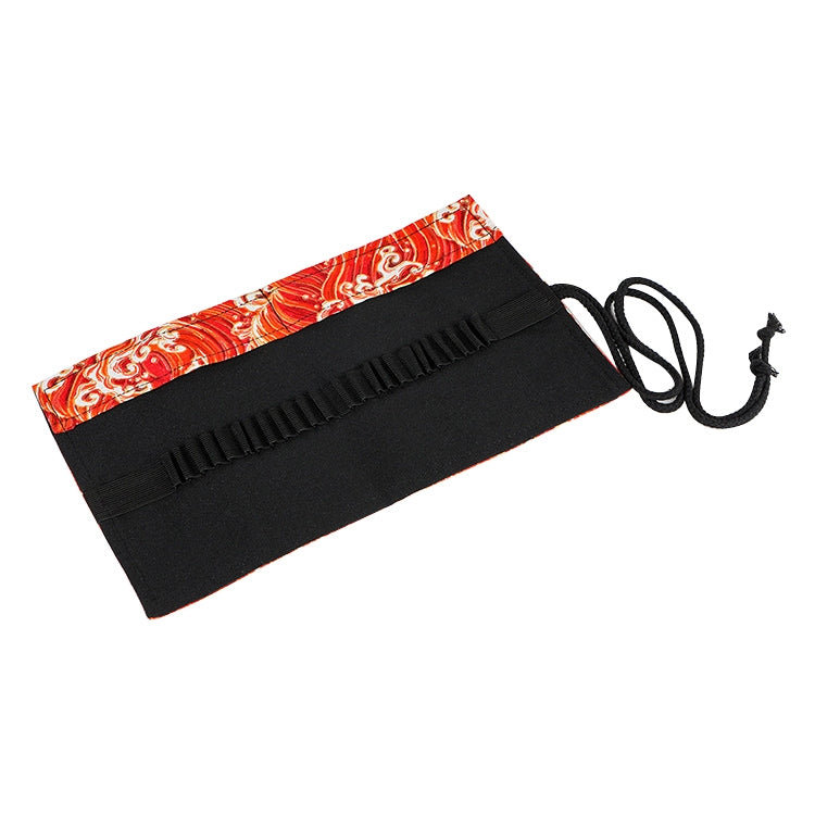 Golden Red Sea Wave Printing Roller Pencil Case Large Capacity Pencilcase Canvas Big Pen Bag