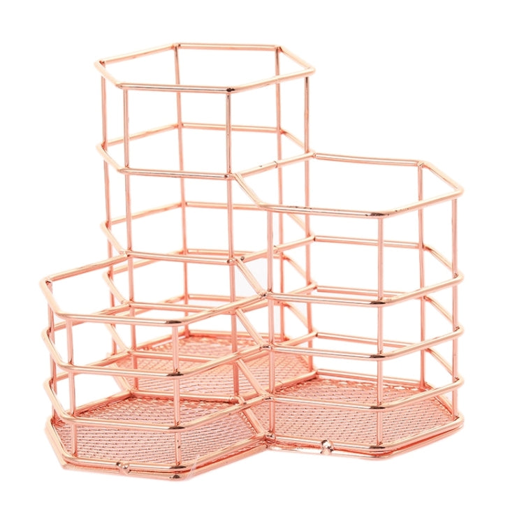 Pen Cup Holder Desk Hexagon Iron Hollow Makeup Brush Organizer Stationery Storage Container Hexagonal Penholder, Pen Cup Holder