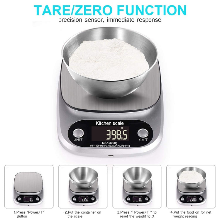 BOH-C305 Kitchen Stainless Steel LCD  Electronic Scale, Specification: 3kg/0.1g, 3kg/0.1g