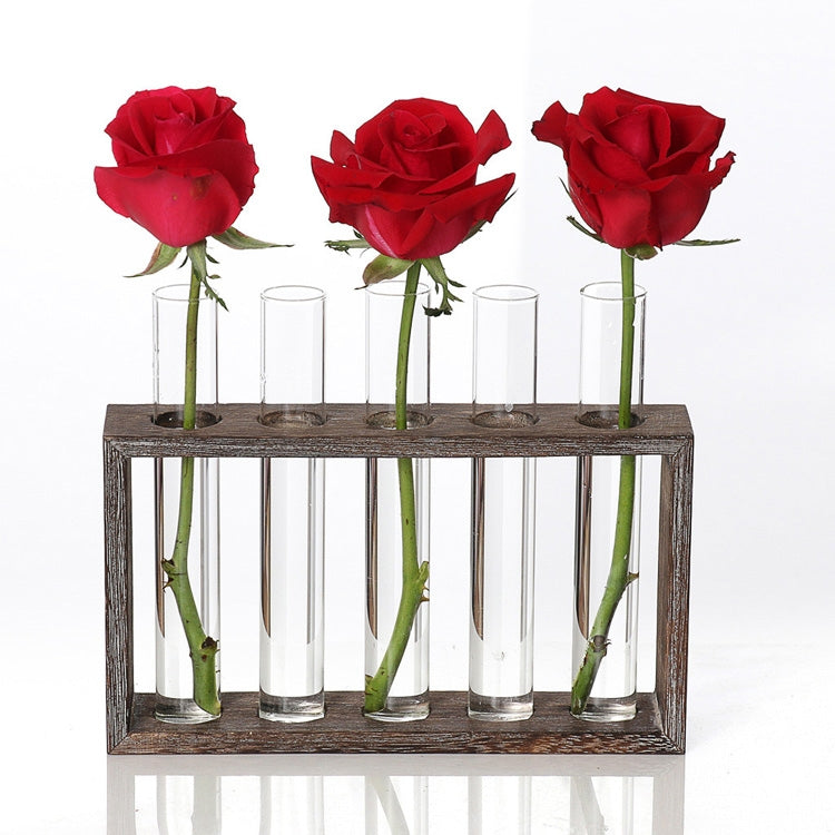 Creative Simple Coffee Shop Interior Desktop Decoration Decoration Transparent Hydroponic Glass Test Tube Vase, 3-Hole Wooden Frame, 5-Hole Wooden Frame