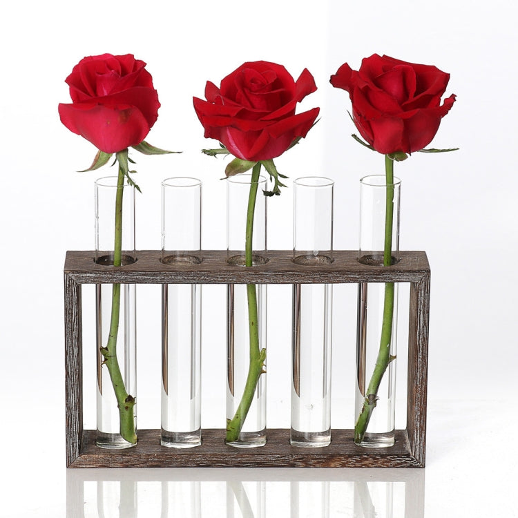 Creative Simple Coffee Shop Interior Desktop Decoration Decoration Transparent Hydroponic Glass Test Tube Vase, 3-Hole Wooden Frame, 5-Hole Wooden Frame