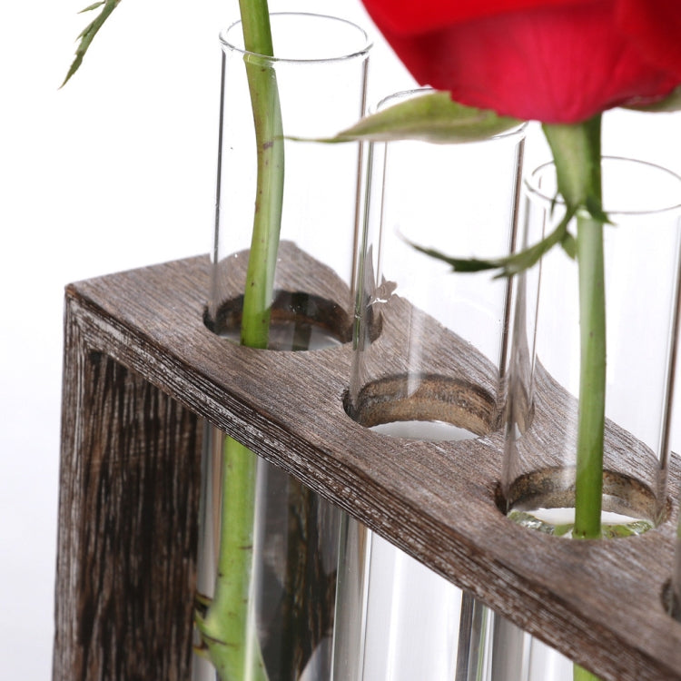 Creative Simple Coffee Shop Interior Desktop Decoration Decoration Transparent Hydroponic Glass Test Tube Vase, 3-Hole Wooden Frame, 5-Hole Wooden Frame