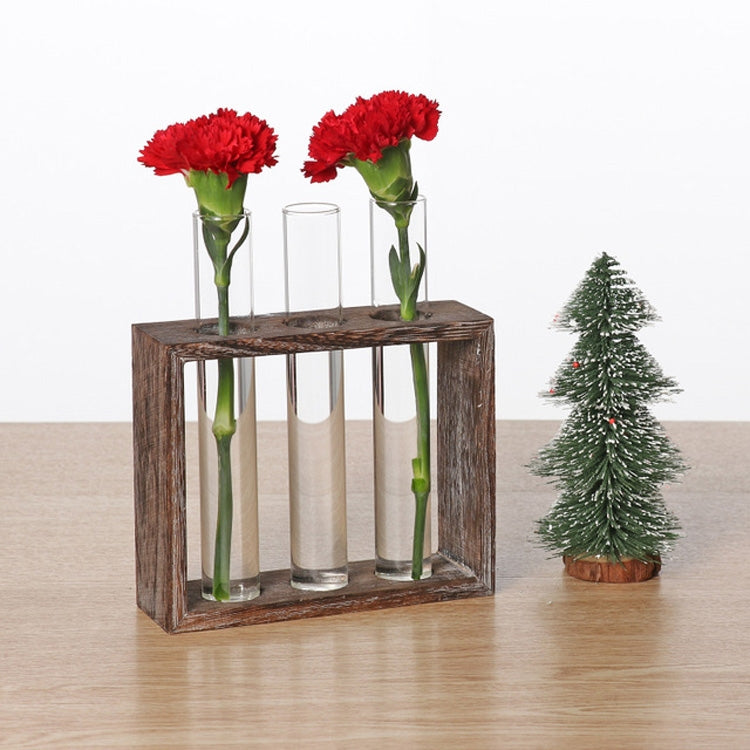 Creative Simple Coffee Shop Interior Desktop Decoration Decoration Transparent Hydroponic Glass Test Tube Vase, 3-Hole Wooden Frame, 5-Hole Wooden Frame