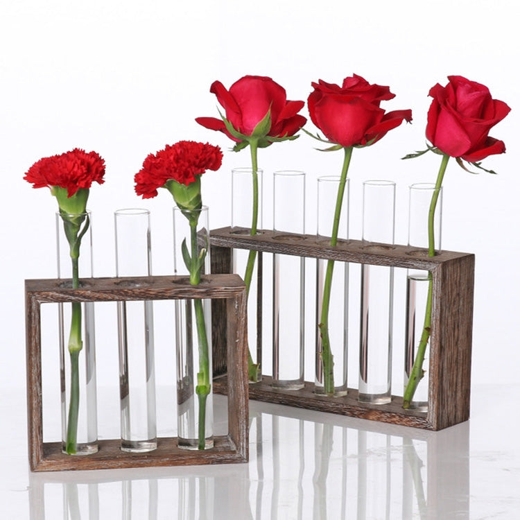 Creative Simple Coffee Shop Interior Desktop Decoration Decoration Transparent Hydroponic Glass Test Tube Vase, 3-Hole Wooden Frame, 5-Hole Wooden Frame
