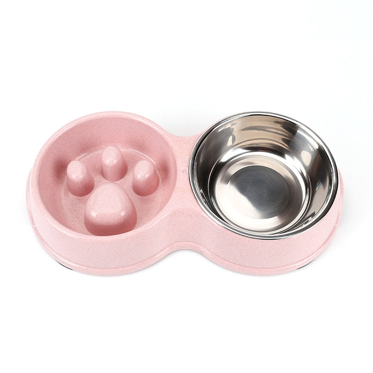 Slow Food Anti-choke Stainless Steel Double Bowl Pet Non-slip Cat Food Bowl, Pink, Blue, Green, White