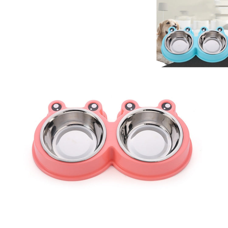 Stainless Steel Dog and Cat Double Bowl Pet Supplies, Frog Shape Blue, Frog Shape Pink, Frog Shape Green