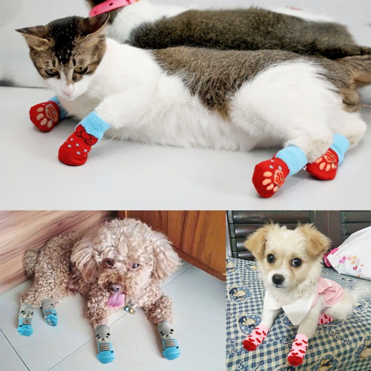 4pcs /Set  Pet Dog Puppy Cat Shoes Slippers Non-Slip Socks Pet Cute Indoor for Small Dogs Cats Snow Boots Socks, S, M, L