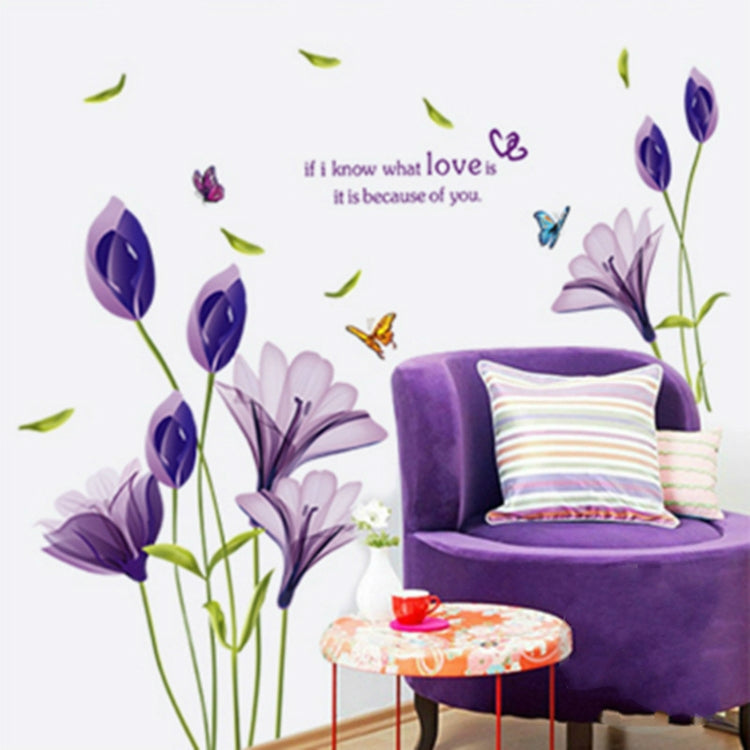 Home Decor DIY Purple Lily Flower Posters Living Room Decorative Wall Stickers Removable Waterproof Stickers, M