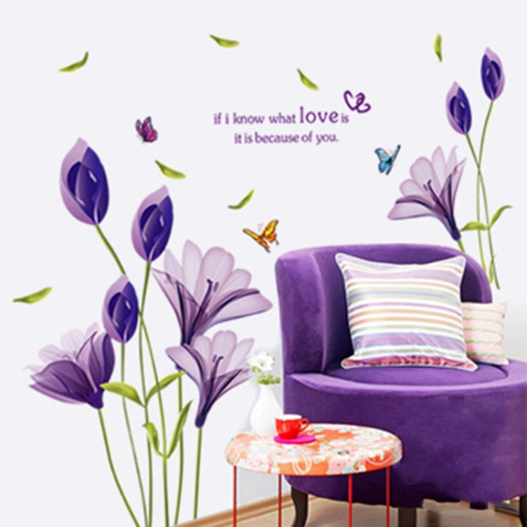 Home Decor DIY Purple Lily Flower Posters Living Room Decorative Wall Stickers Removable Waterproof Stickers, M
