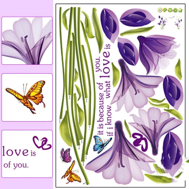 Home Decor DIY Purple Lily Flower Posters Living Room Decorative Wall Stickers Removable Waterproof Stickers, M