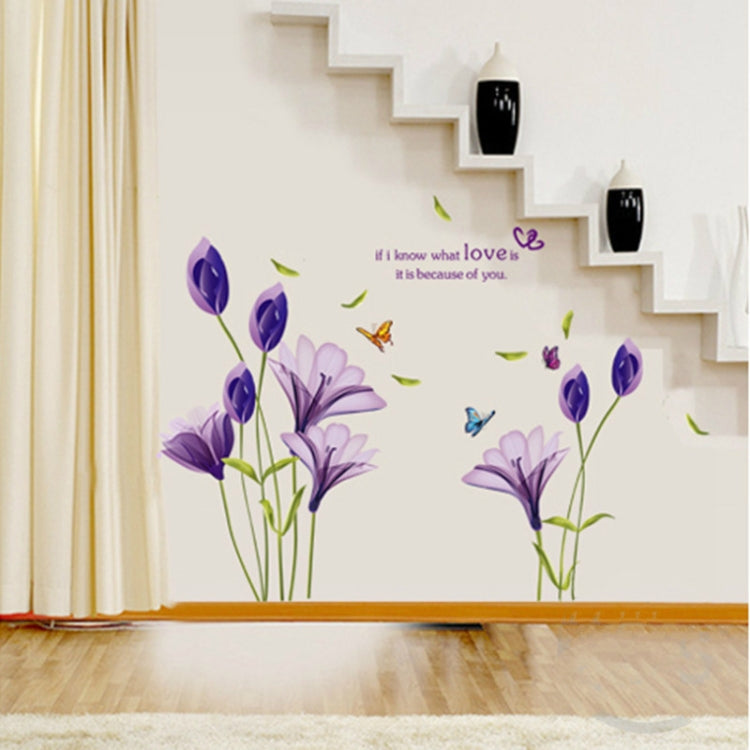 Home Decor DIY Purple Lily Flower Posters Living Room Decorative Wall Stickers Removable Waterproof Stickers, M