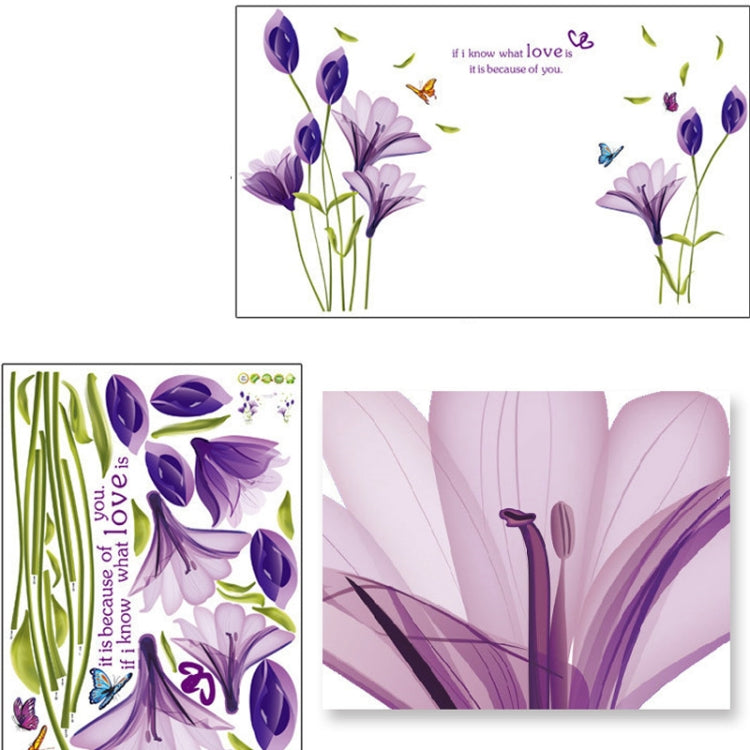 Home Decor DIY Purple Lily Flower Posters Living Room Decorative Wall Stickers Removable Waterproof Stickers, M