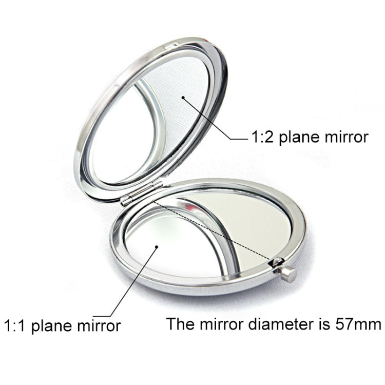 Diamond-encrusted Metal Double Side Folding Mini Portable Round Small Makeup Mirror, White, Red, Pink, Sky Blue, Green, Color White, Bright Black