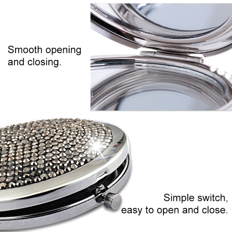 Diamond-encrusted Metal Double Side Folding Mini Portable Round Small Makeup Mirror, White, Red, Pink, Sky Blue, Green, Color White, Bright Black