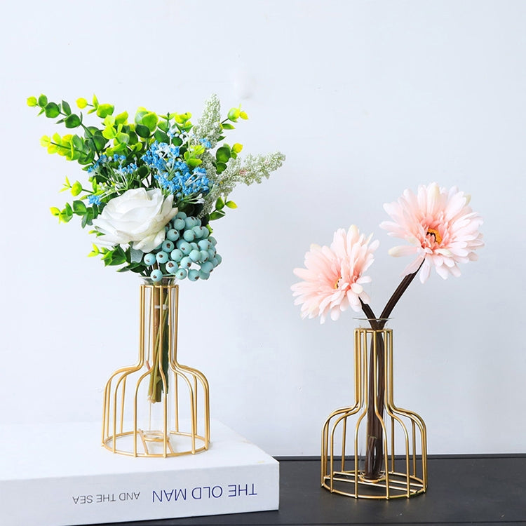 Wrought Iron Hydroponic Green Dried Flower Glass Flower Insert Decoration Without  Fake Flowers, Gold, Black
