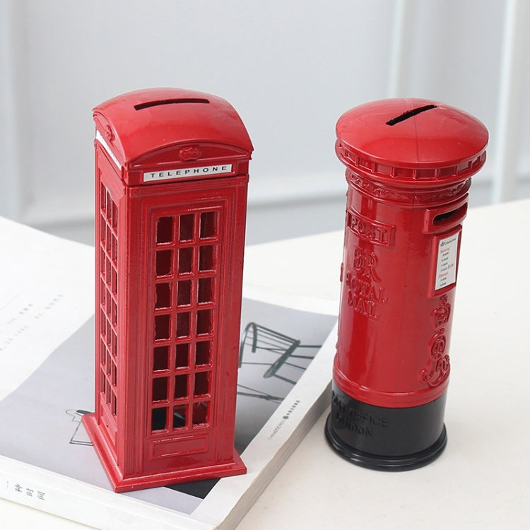 Retro Tin Alloy Telephone Booth Postbox Piggy Bank Decoration, Telephone Booth, Mailbox