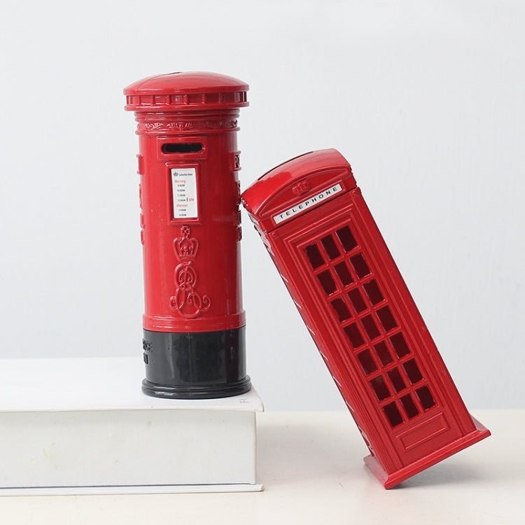 Retro Tin Alloy Telephone Booth Postbox Piggy Bank Decoration, Telephone Booth, Mailbox