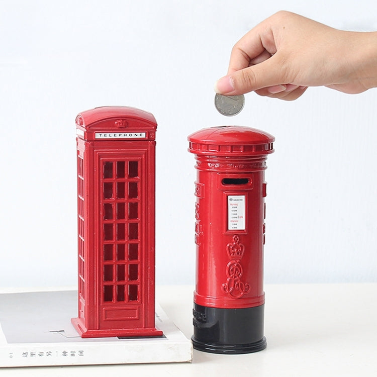 Retro Tin Alloy Telephone Booth Postbox Piggy Bank Decoration, Telephone Booth, Mailbox