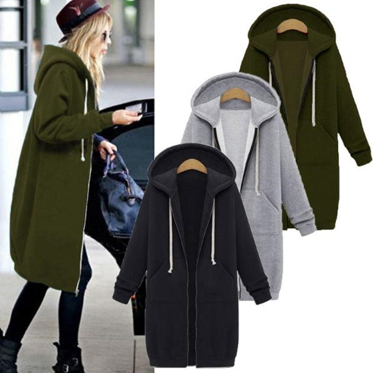 Women Hooded Long Sleeved Sweater In The Long Coat, S, M, L