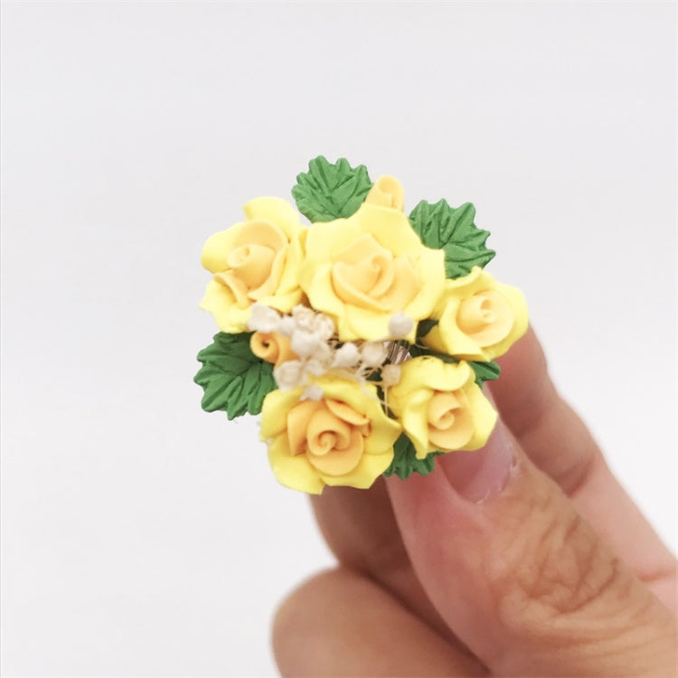 Mini Dollhouse Living Room Decoration Garden Scene Potted Roses, Yellow, Pink, Red, Rose Red