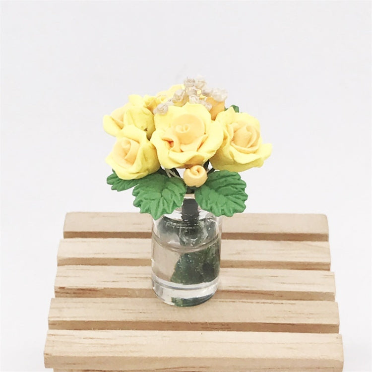 Mini Dollhouse Living Room Decoration Garden Scene Potted Roses, Yellow, Pink, Red, Rose Red