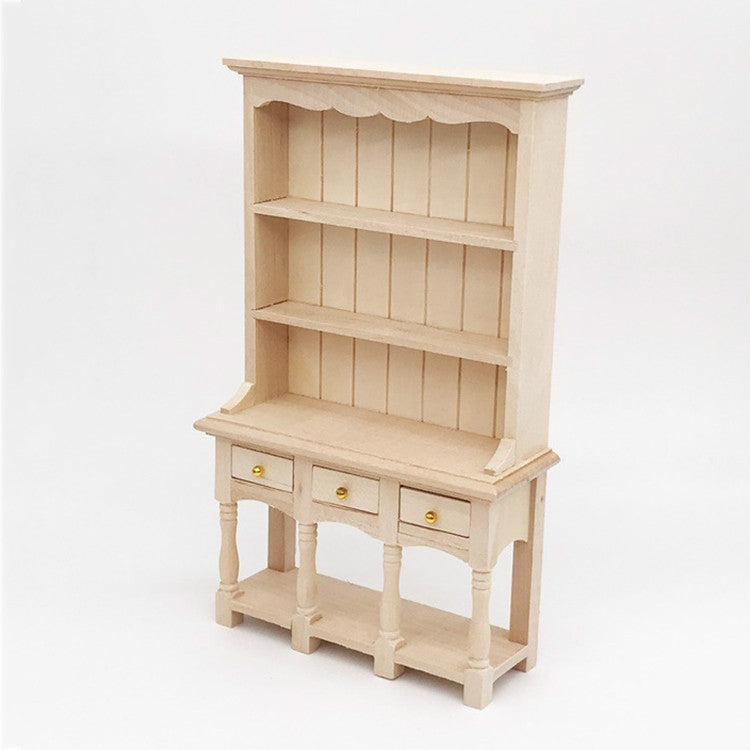 Dollhouse Furniture Miniature Study Room Decoration Wooden Bookcase Cabinet with Drawers, Wooden Bookcase