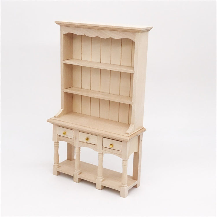 Dollhouse Furniture Miniature Study Room Decoration Wooden Bookcase Cabinet with Drawers, Wooden Bookcase