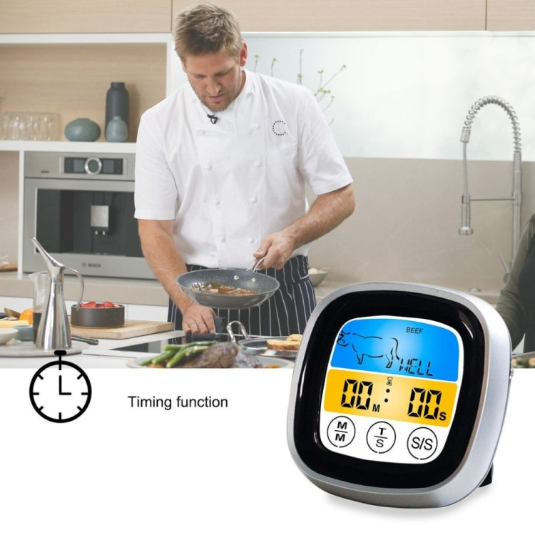 Kitchen Food Digital Display Touch Field Barbecue Thermometer, Black with Silver Frame