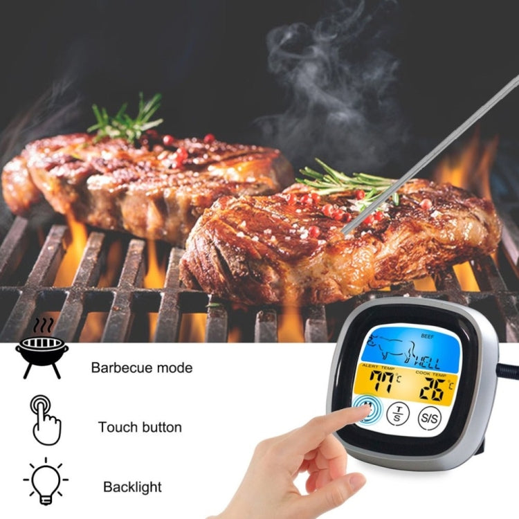 Kitchen Food Digital Display Touch Field Barbecue Thermometer, Black with Silver Frame