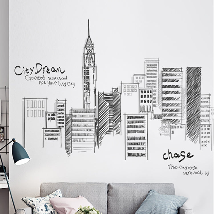 Creative City Building Wall Sticker Bedroom Living Room Sofa TV Background Wall Decoration Large Stickers, City, Clock tower, Buliding
