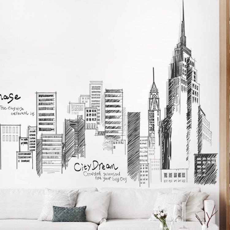 Creative City Building Wall Sticker Bedroom Living Room Sofa TV Background Wall Decoration Large Stickers, City, Clock tower, Buliding