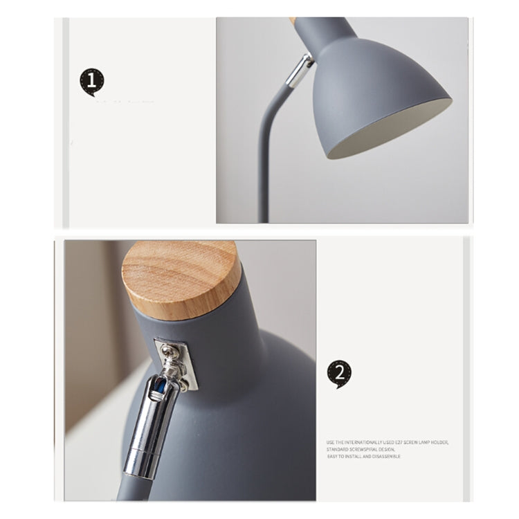 E27 Button Switch Wood Table Lamp Metal Shade Desk Light Bedside Reading Book Light Home Decor, Normal Bulb, 5W LED White Light, 5W LED 3-color Dimming