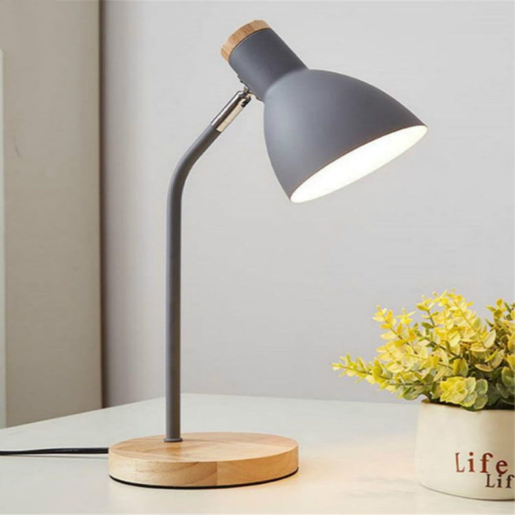 E27 Button Switch Wood Table Lamp Metal Shade Desk Light Bedside Reading Book Light Home Decor, Normal Bulb, 5W LED White Light, 5W LED 3-color Dimming