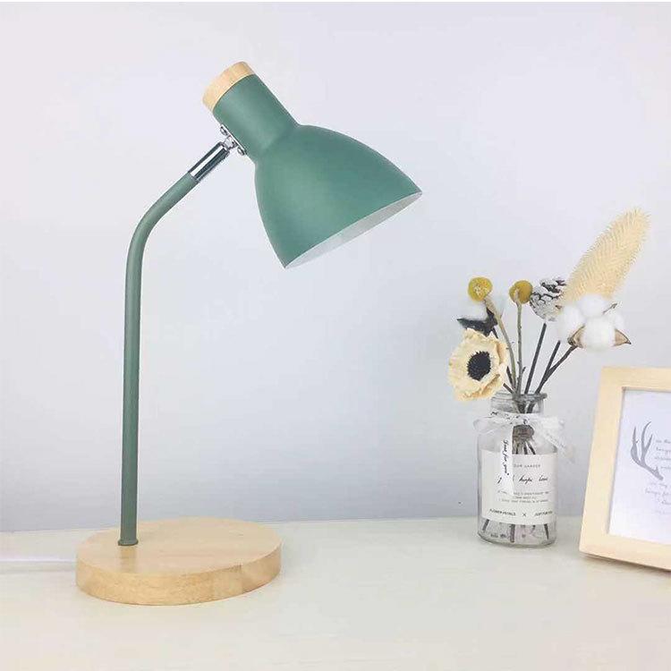 E27 Button Switch Wood Table Lamp Metal Shade Desk Light Bedside Reading Book Light Home Decor, Normal Bulb, 5W LED White Light, 5W LED 3-color Dimming