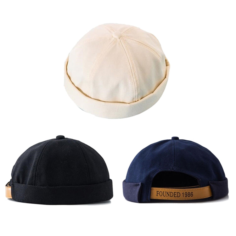 Autumn and Winter Models Cotton and Linen Landlord Hat Cuffed Melon Cap, Adjustable White