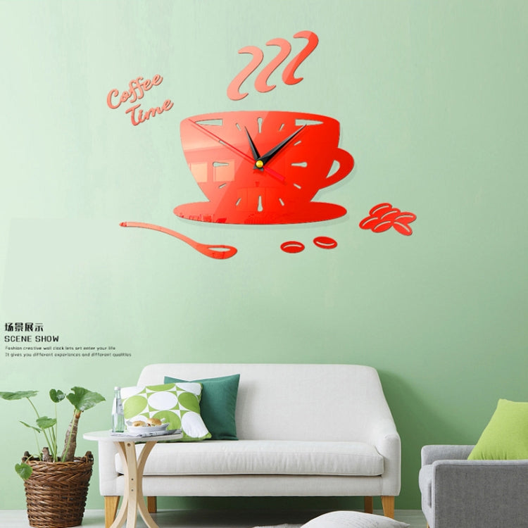 Home DIY 3D Stereo Decorative Fashion Coffee Wall Clock Acrylic Mirror Wall Sticker Coffee Clock