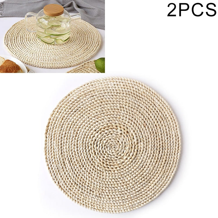 2 PCS Non-slip Natural Corn Woven Thickening Insulated Tea Mat Table Heat-resistant Casserole Mat, Oval placemat 30x45.5cm, Round Coaster 10cm, Round Placemat 22cm, Round Placemat 35cm
