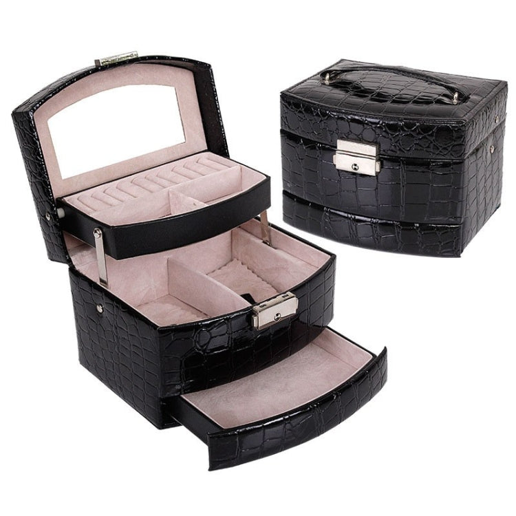 Multi-layer Large Capacity Storage Jewelry Box Cosmetic Case Leather Jewelry Storage Box, Black