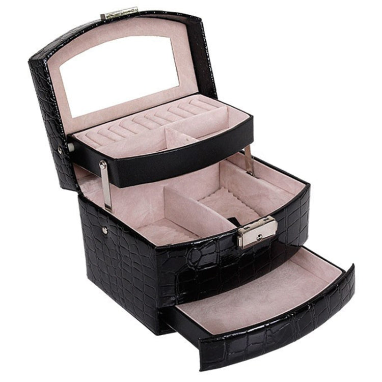 Multi-layer Large Capacity Storage Jewelry Box Cosmetic Case Leather Jewelry Storage Box, Black